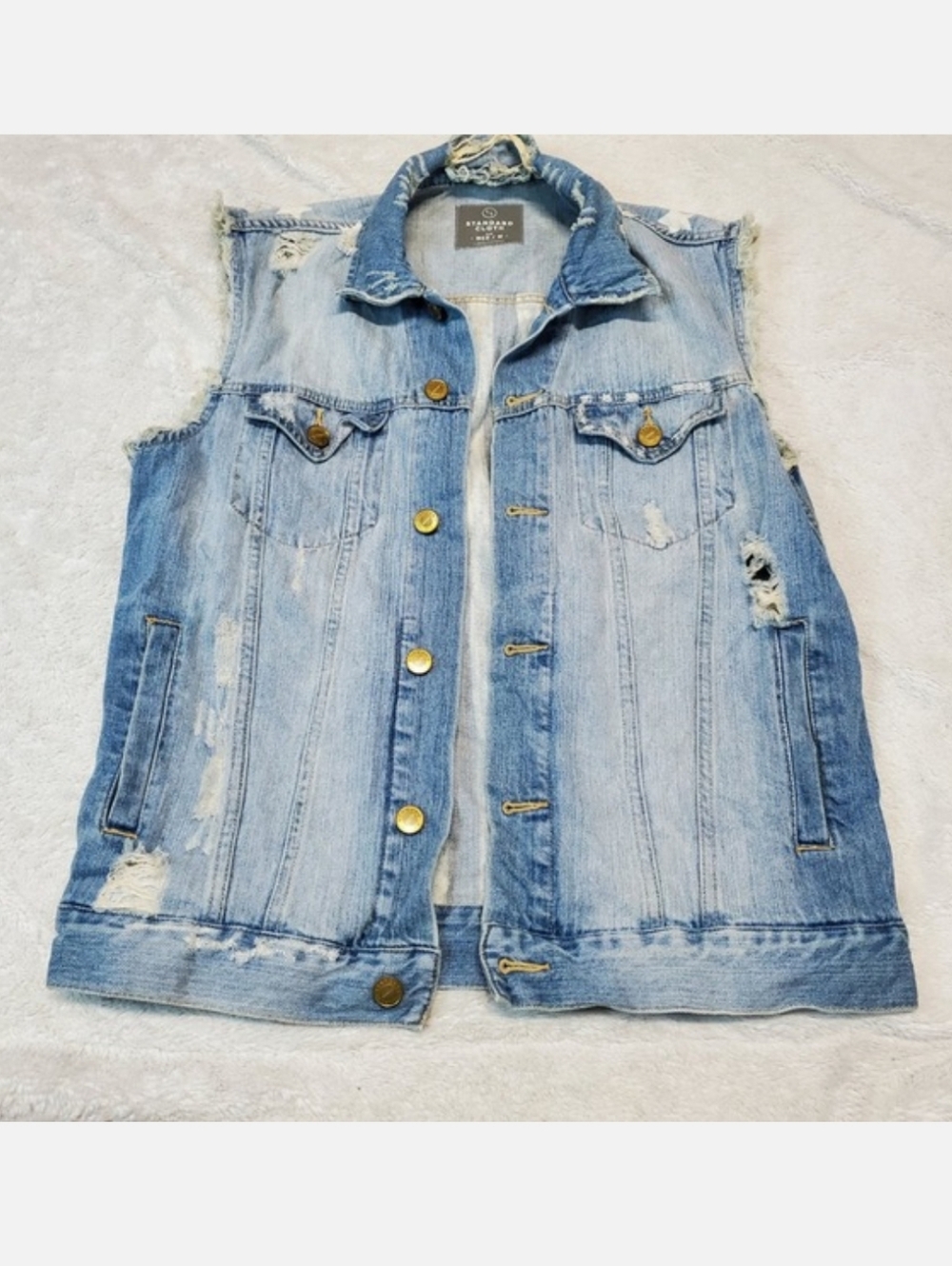 Standard Cloth Blue White USA Flag Distressed Stars Denim Jacket M Festival Boho
